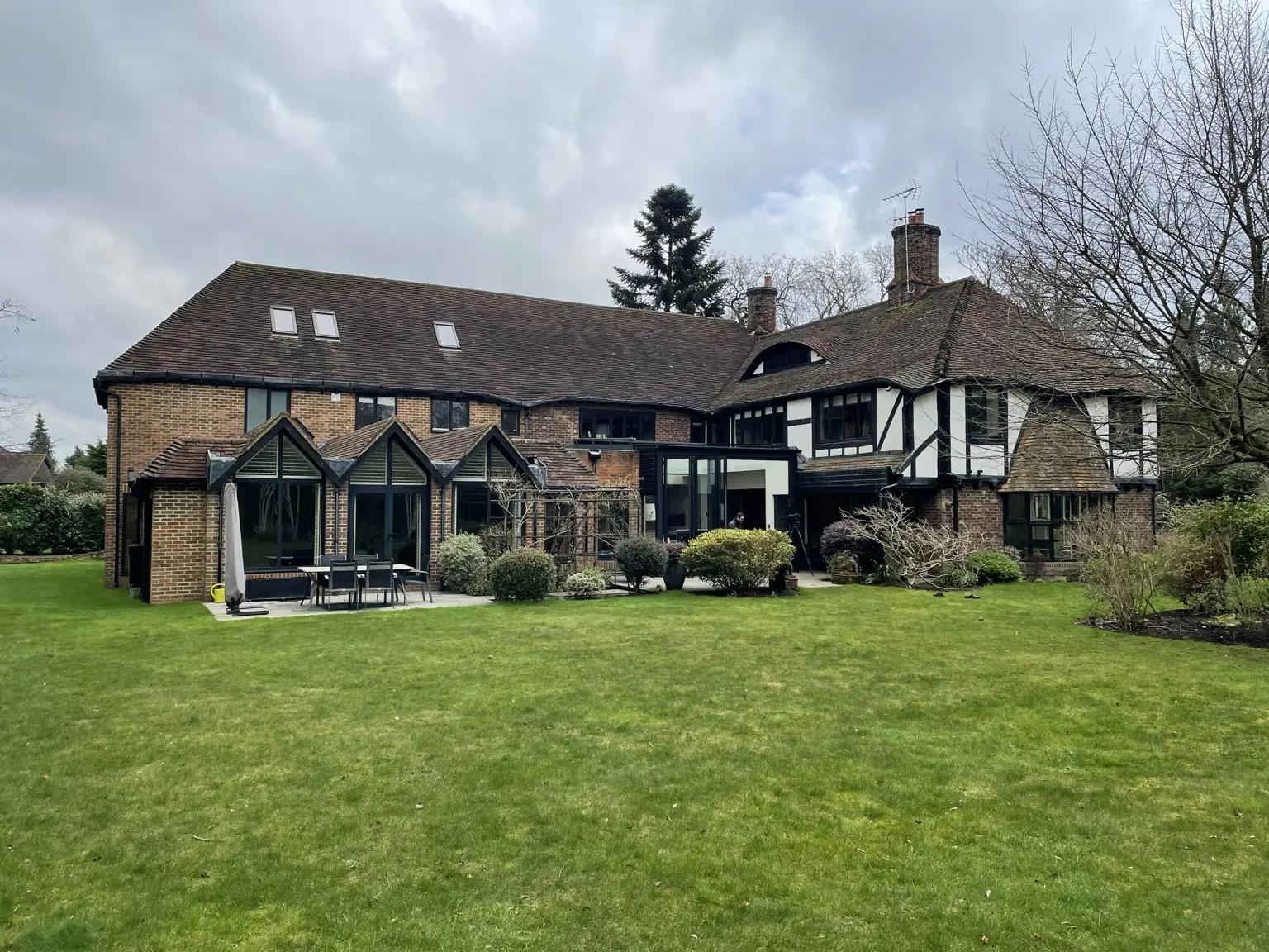 Garden elevation of the renovated house at Ashley Park