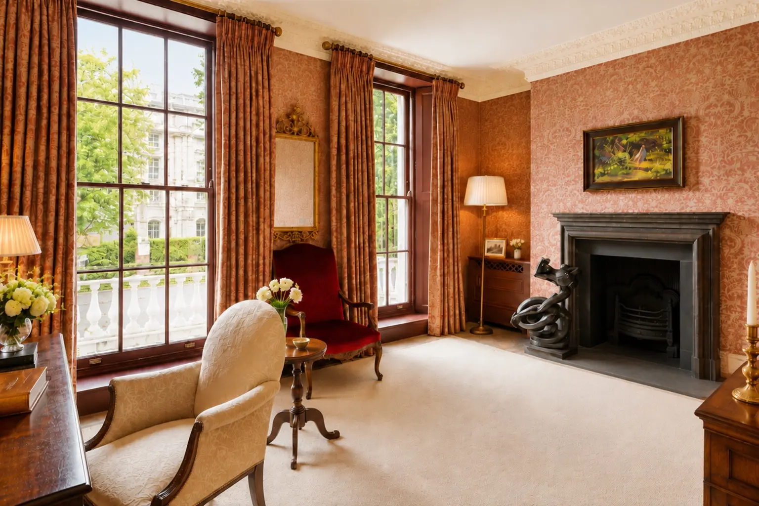 Drawing room with restored architectural details at Gilston Road