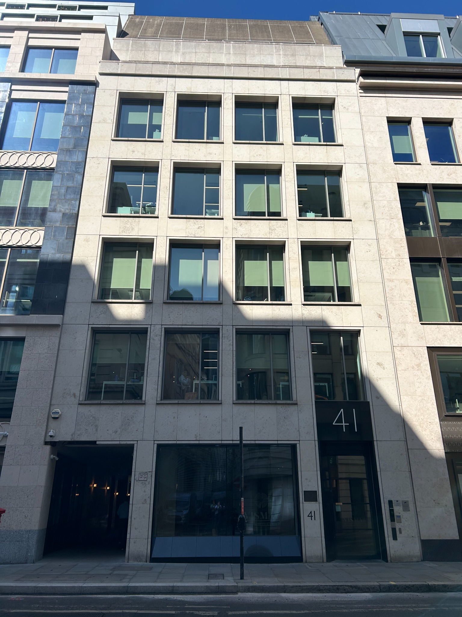 Stone office frontage at 41 Moorgate in the City of London