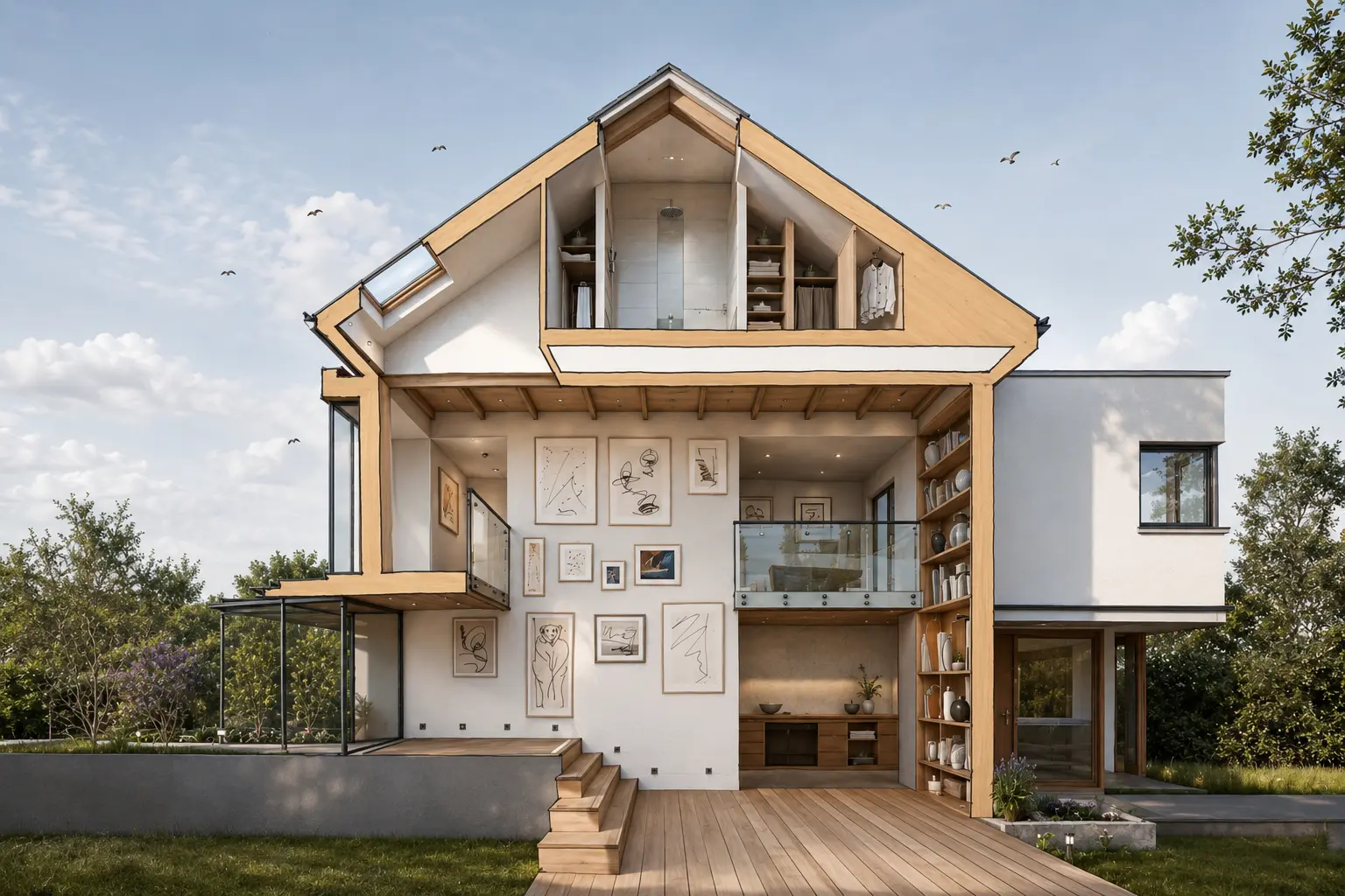Sectional architectural view through a light-filled new house in Guildford