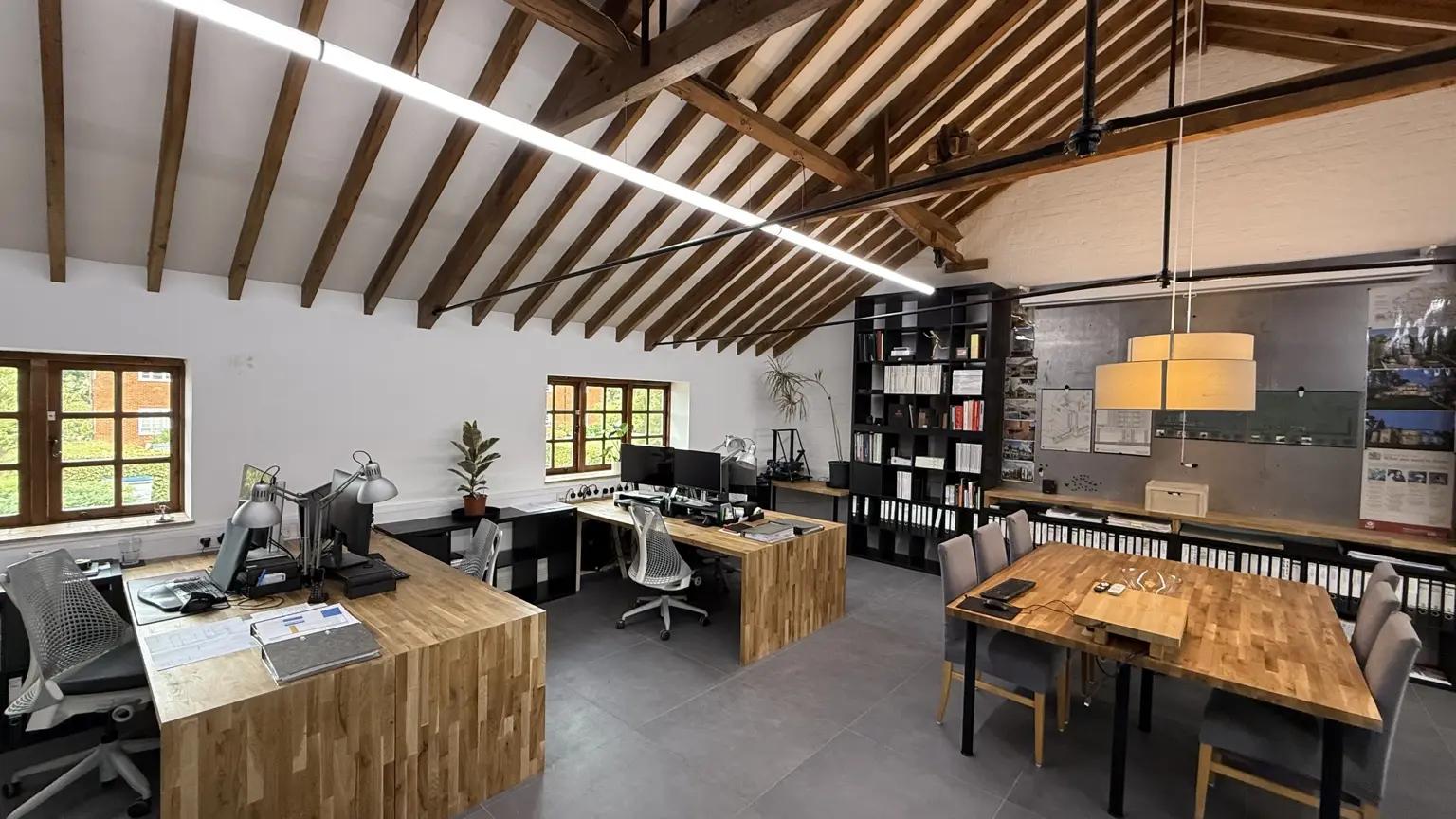 Wide view across the Exedra studio