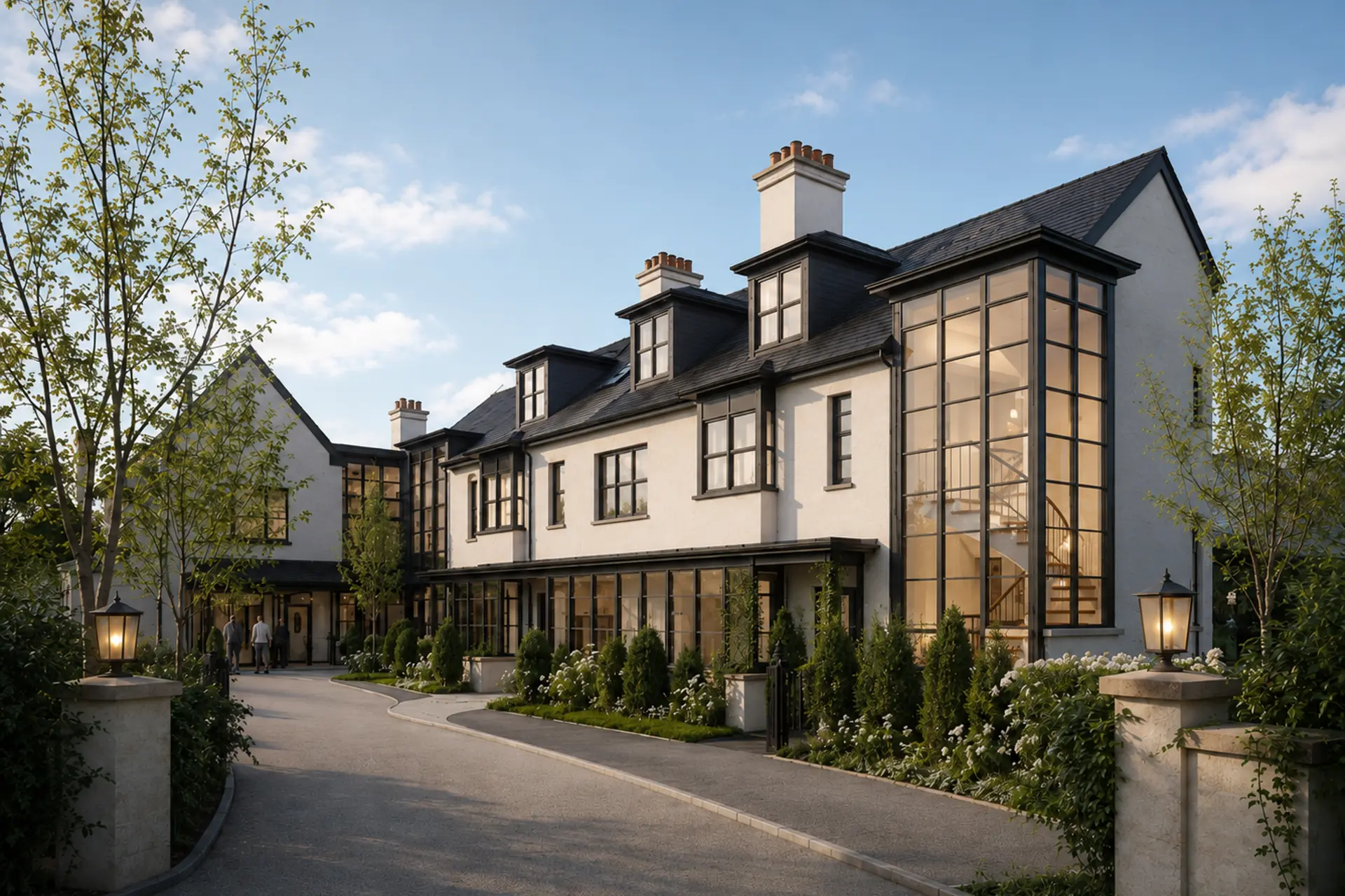 Large new country house with a contemporary glazed stair in Wallingham, Surrey